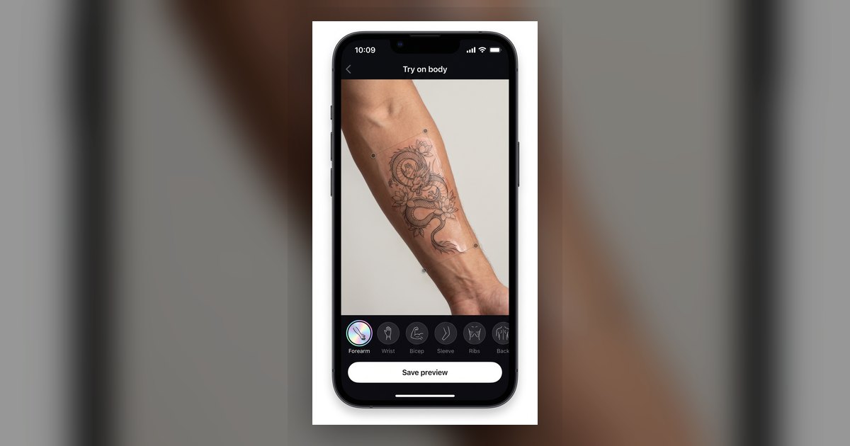 Ön kola yerleştirilmiş dövme tasarımını gösteren Tattoo Genie deneme önizlemesi.