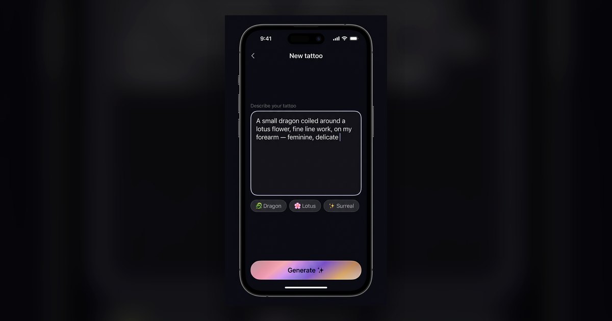 İlk dövme fikrini planlamak için Tattoo Genie prompt ekranı.