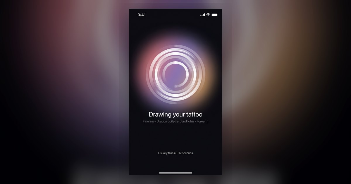 AI dövme tasarımının oluşturulduğunu gösteren Tattoo Genie üretim ekranı.