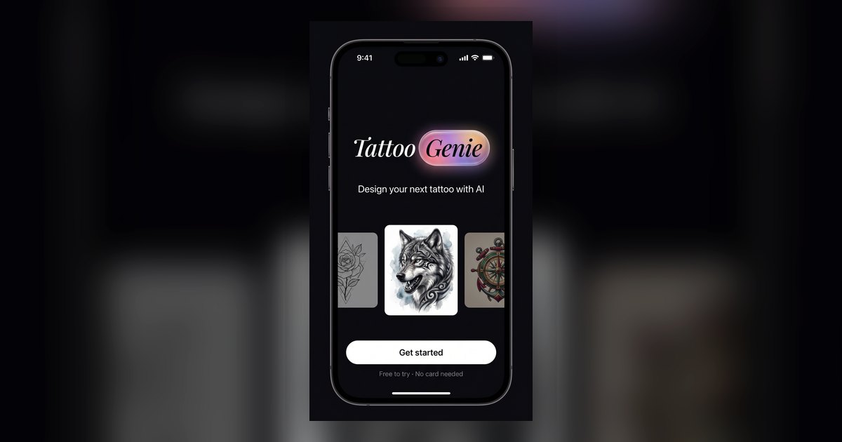 Kurt dövmesi tasarım kartını gösteren Tattoo Genie ana ekranı.
