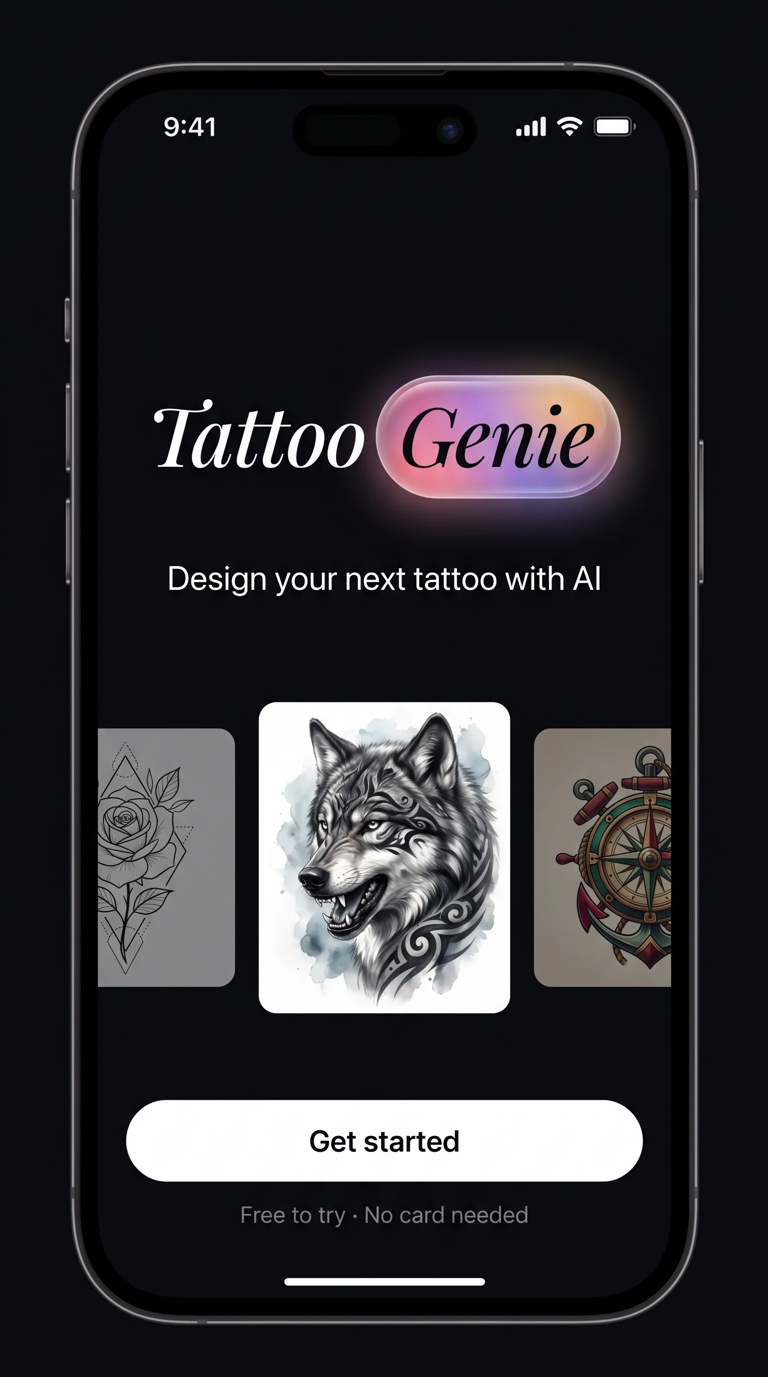 Tattoo Genie iOS app welcome screen