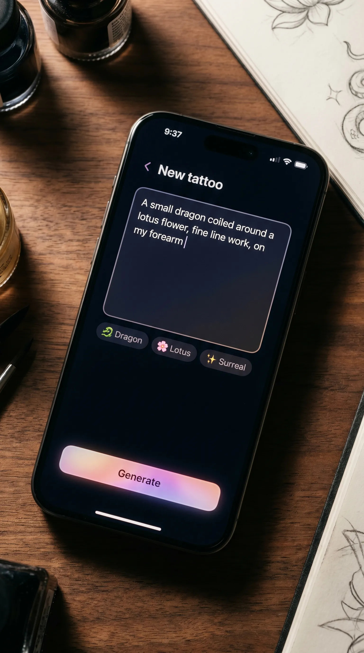 Tattoo Genie — Type the way you would talk to a tattoo artist.